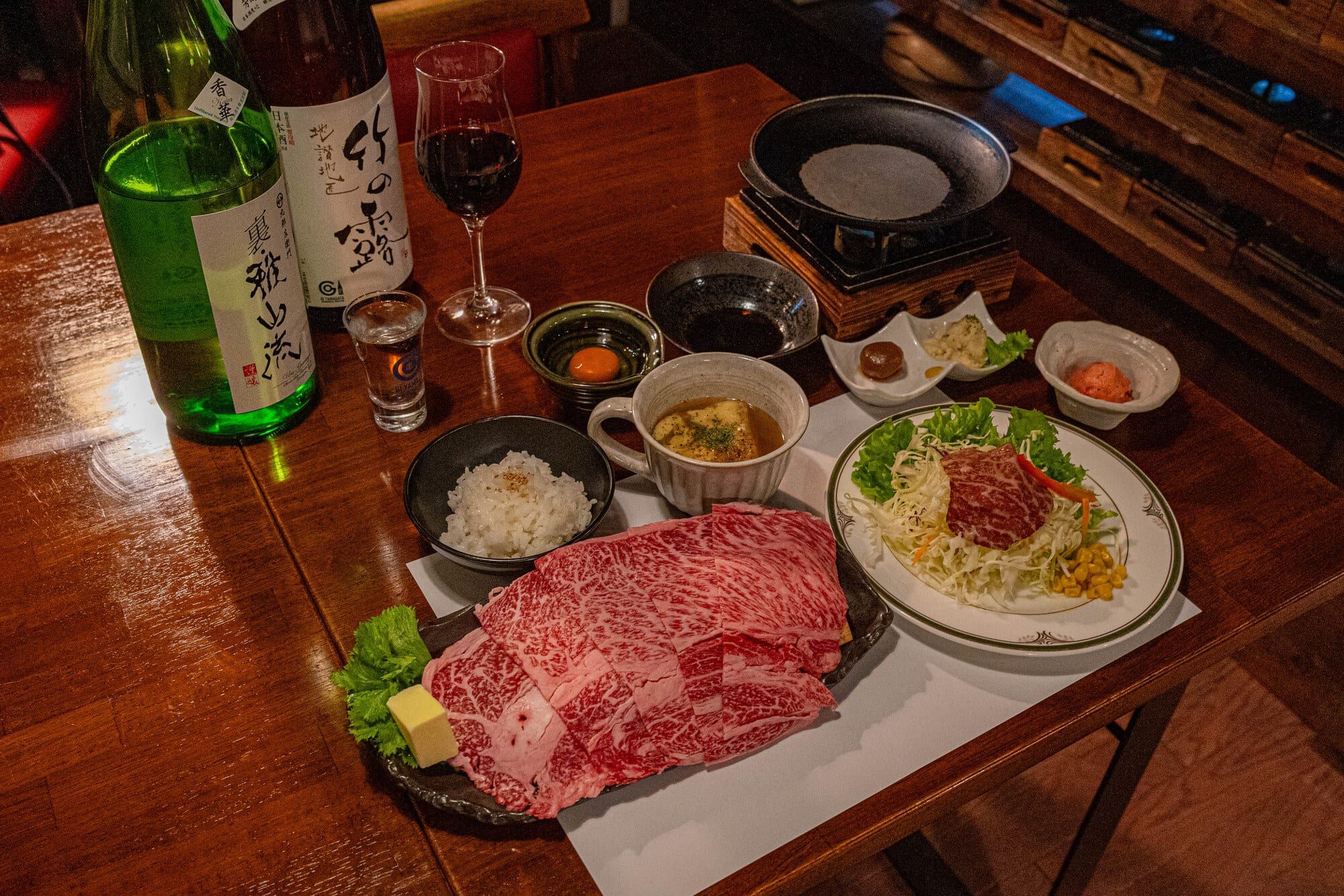 Yamagata beef with local sake and side dishes